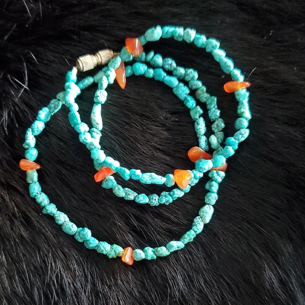 Vintage Turquoise and Orange Beaded Necklace